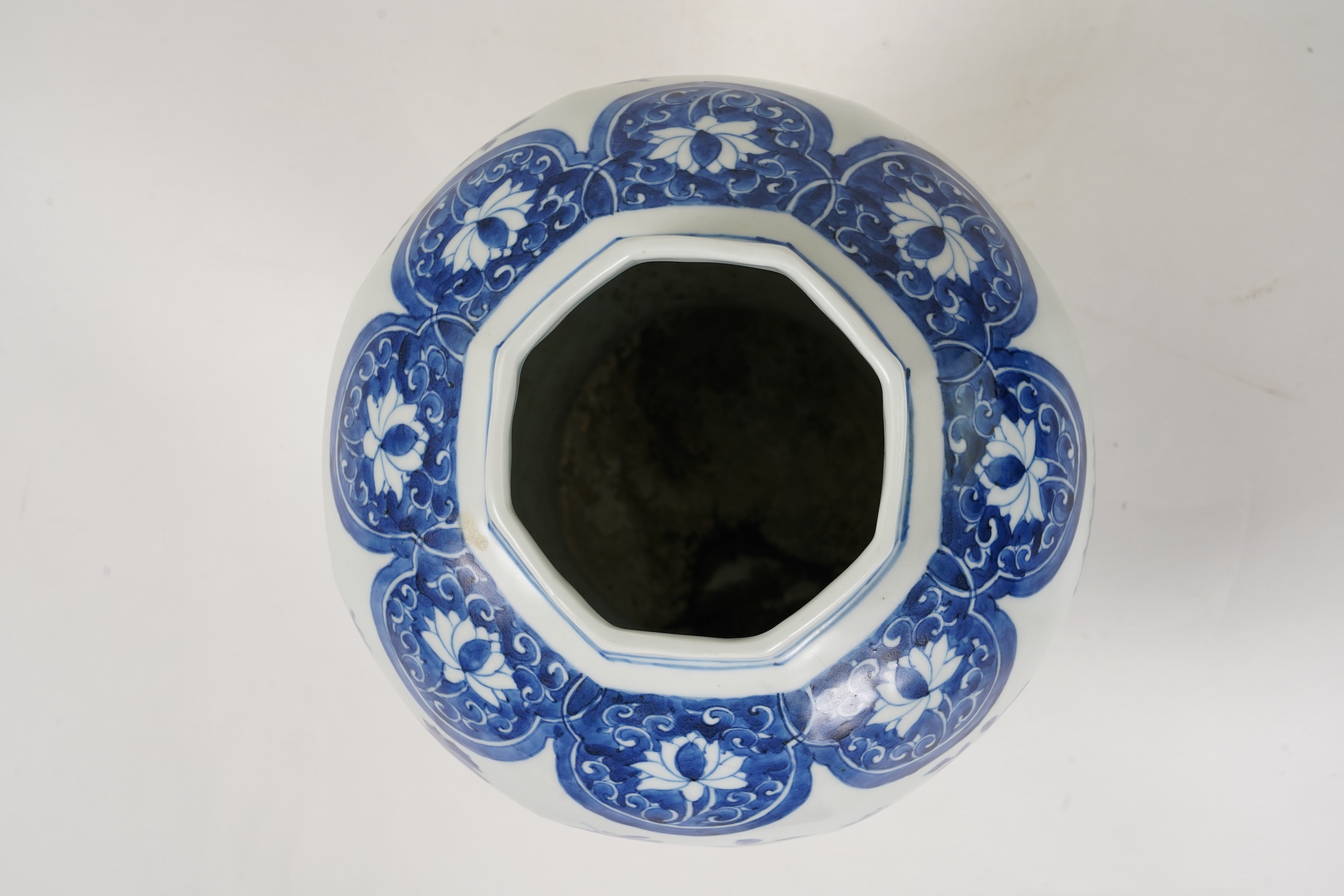 A Chinese blue and white baluster jar, possibly Transitional period